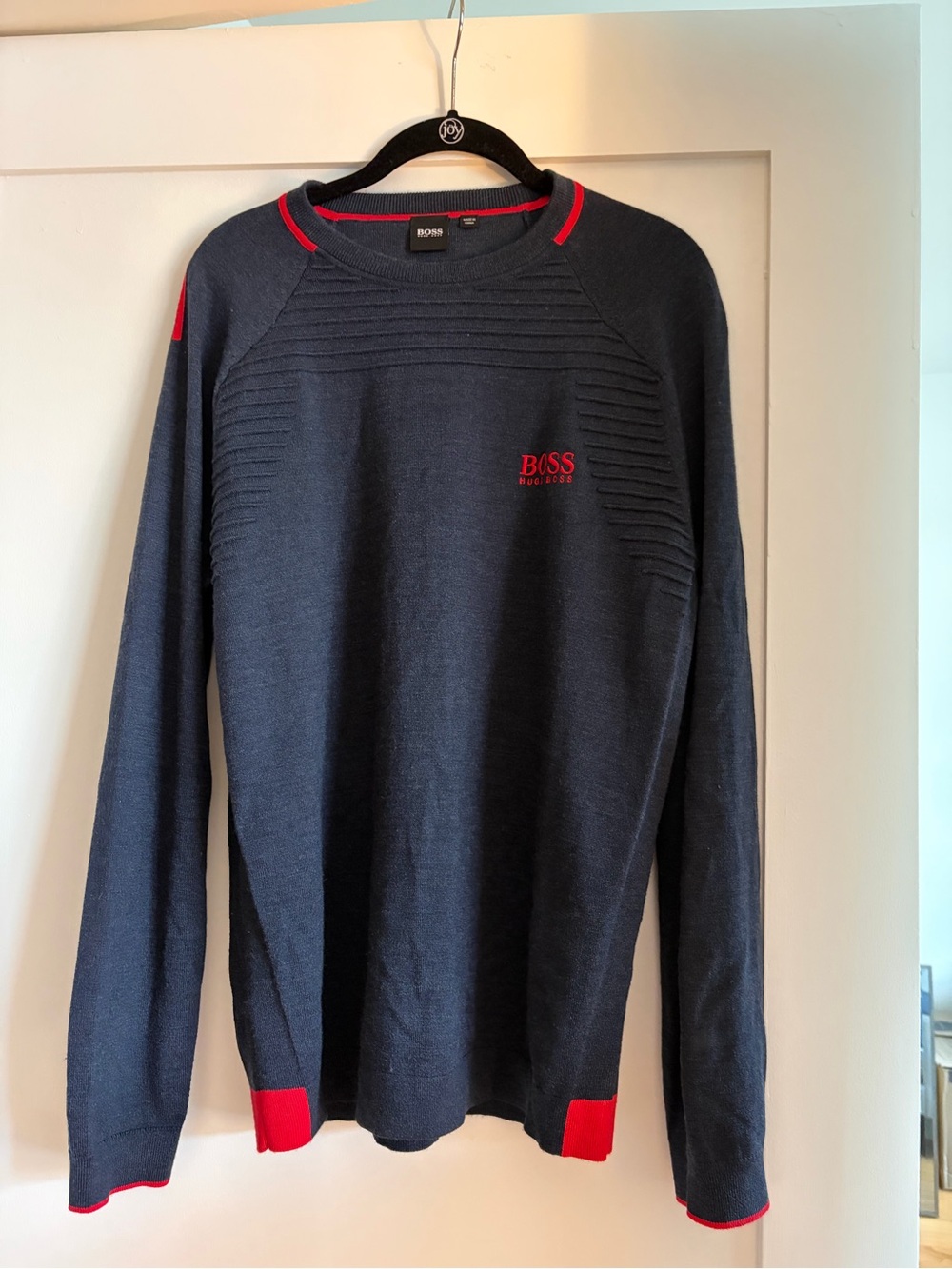 Hugo Boss Navy Crewneck Sweater with Red Accents